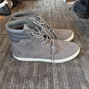 Gray timberland high top sneakers